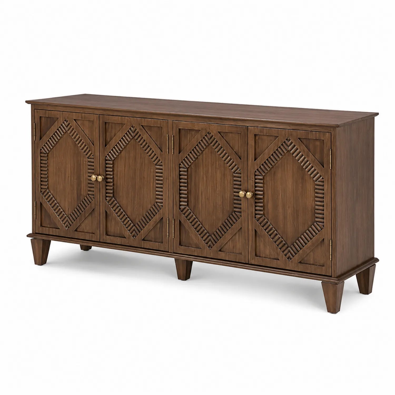 Buffet en Bois Massif avec Portes Sculptées et Finition Vernis 160x45x85 cm