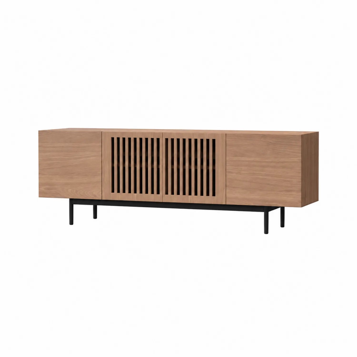Meuble TV en bois de chêne avec piètement en acier