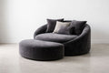 Round Dark Gray Velvet Lounge Chair and Ottoman Set with Cushions