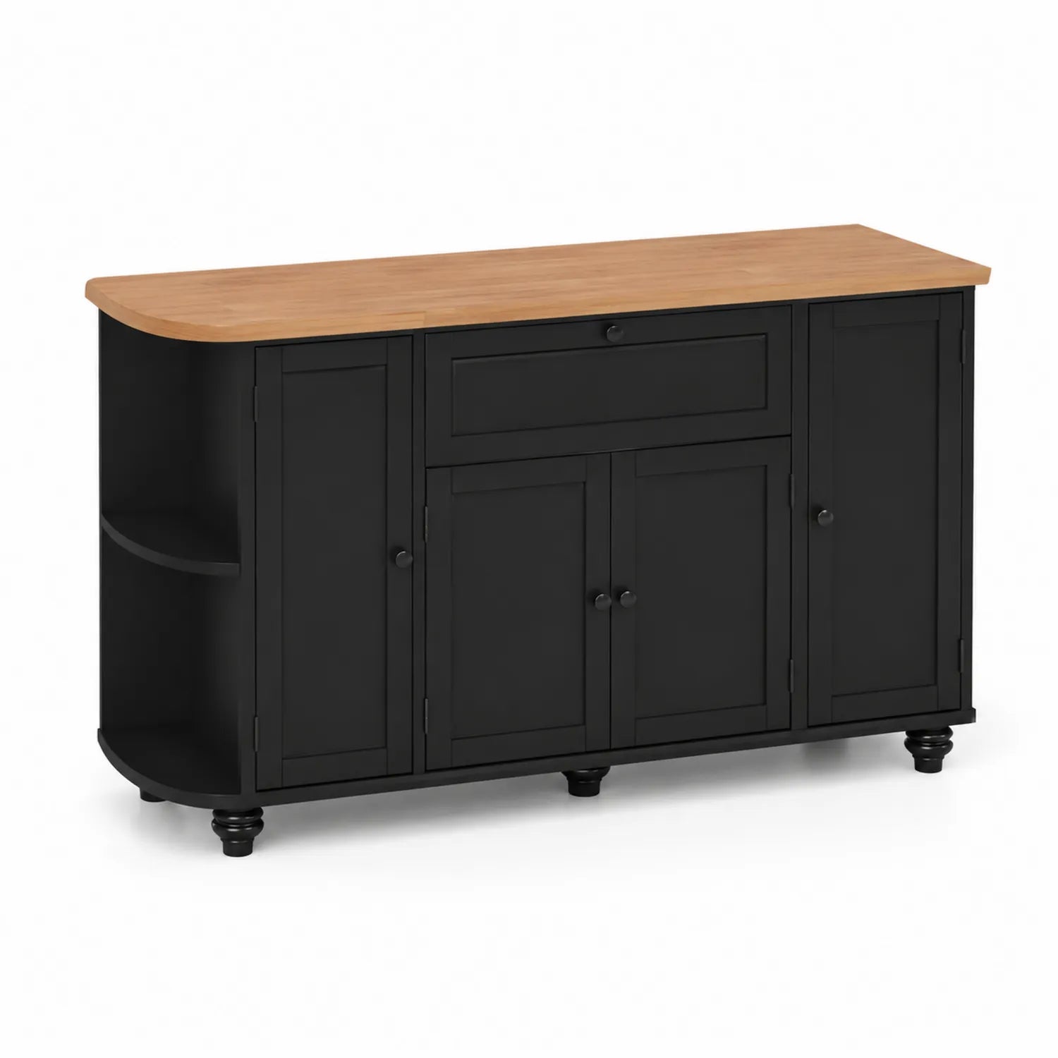 Buffet de cuisine noir en MDF avec plateau en bois