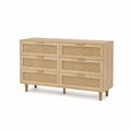 Commode en bois à 6 tiroirs avec façades en rotin