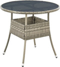 Table de Jardin Ronde en Rotin Gris avec Plateau en Verre, Ø 80 cm