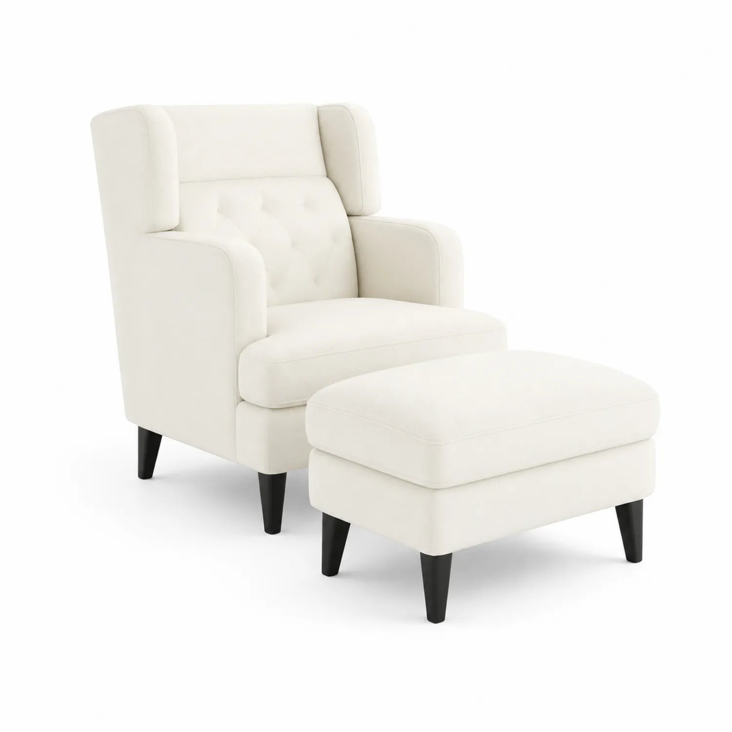 Fauteuil en Polyester avec Repose-Pieds Crème