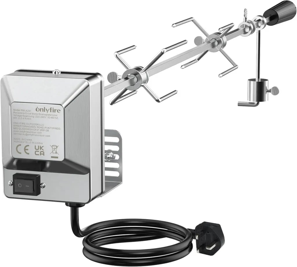 Onlyfire Tournebroche Universelle Acier Inoxydable, Rôtissoire 90 cm avec Moteur 220V, Broches à Viande Incluses