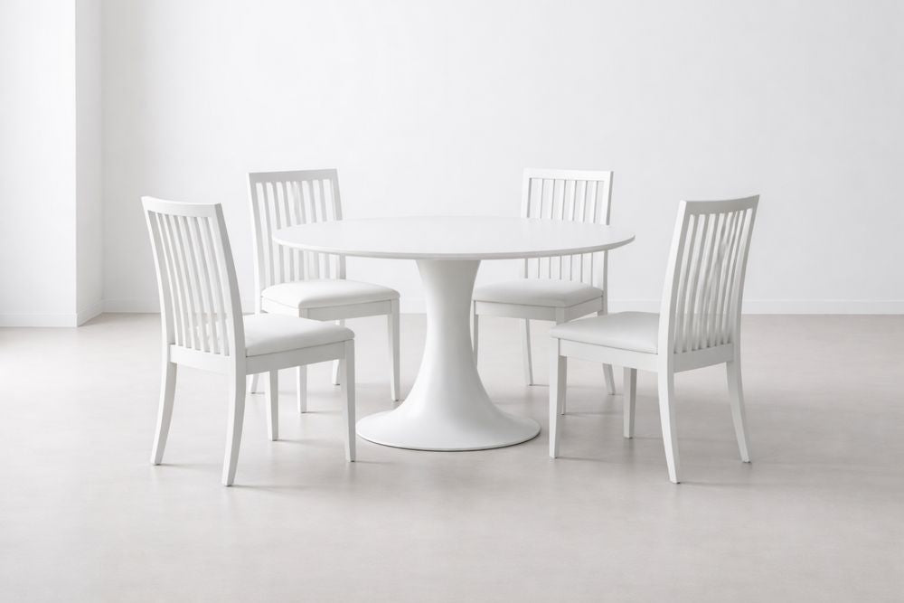 White Round Dining Table Set with Four Chairs