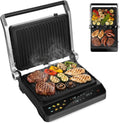 Gril électrique 2-en-1 LEHMANN pour Viande et Panini, 2000W, Ouverture 180°, Plaques Amovibles Antiadhésives, 10 Programmes, Température Réglable 90-230°C, Minuterie 1-240 min