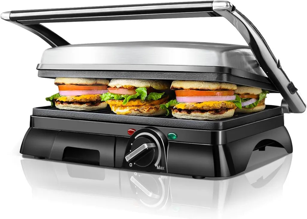 Gril multifonction Aigostar 2000W, plaques antiadhésives, ouverture 180°, bac amovible