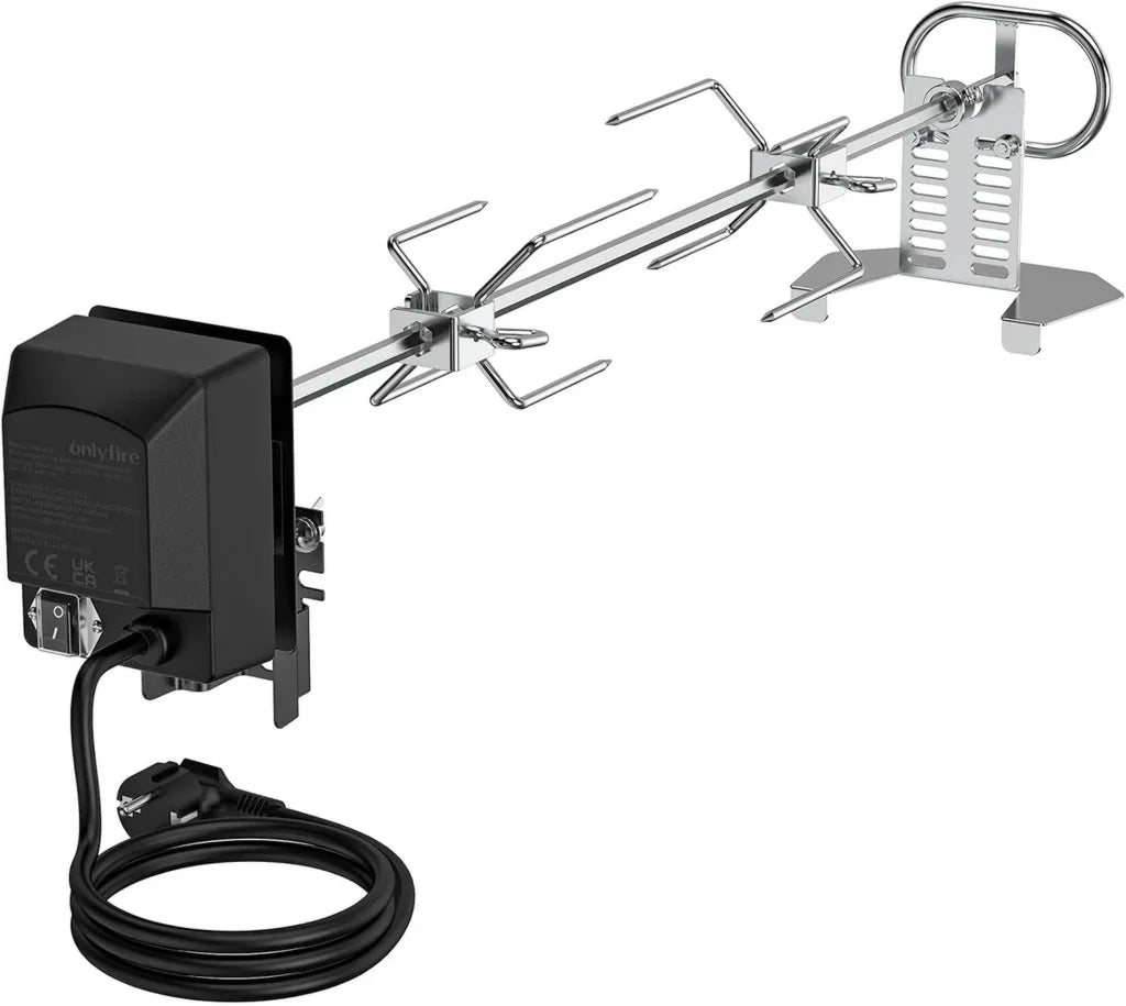 Kit Rôtissoire Électrique 73 cm pour Barbecue et Foyer Extérieur, Moteur Automatique et Fourchettes, Parfait pour Poulet Rôti