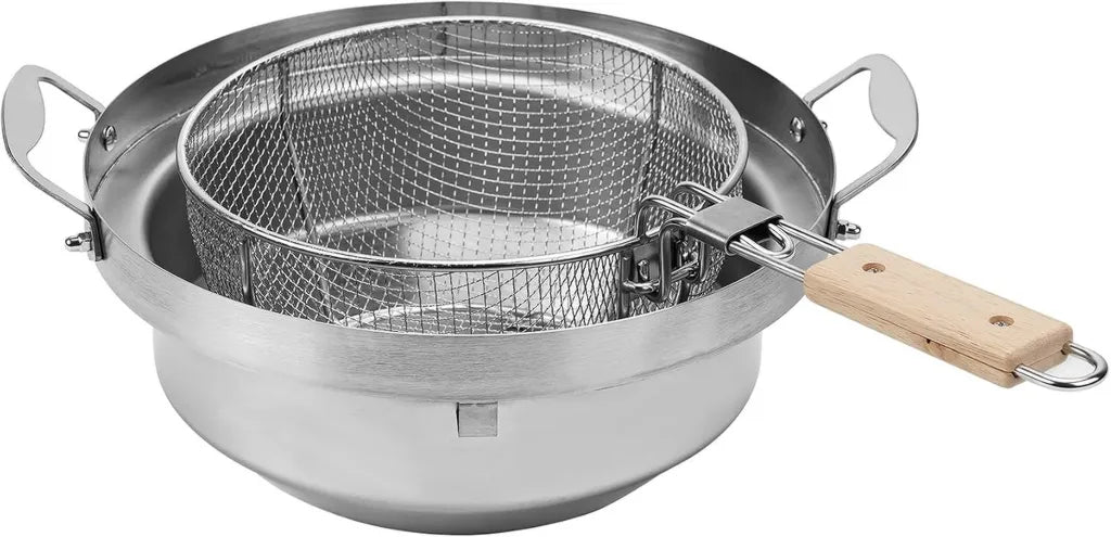 Panier Friteuse INOX pour Systèmes Weber avec Poignée en Bois Amovible