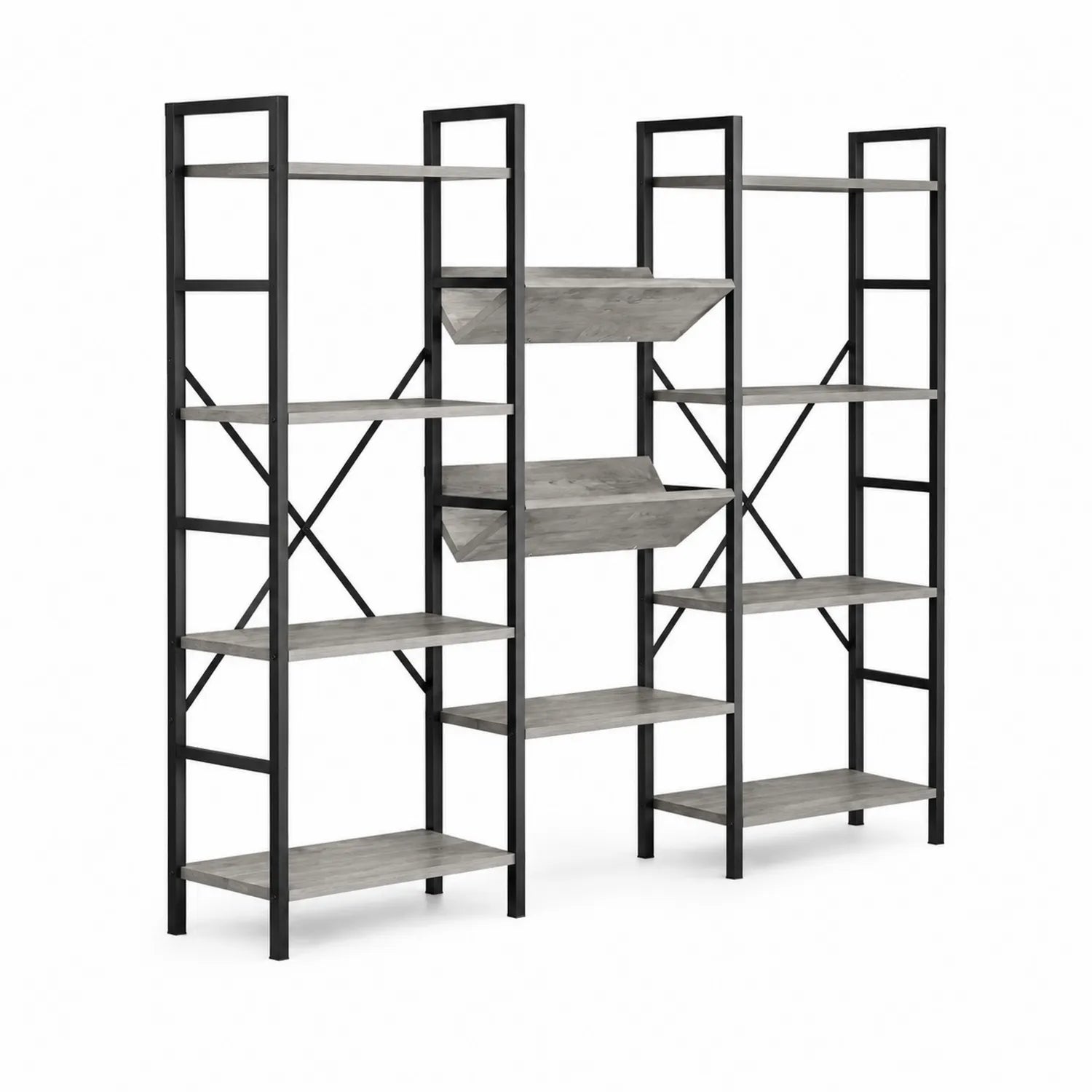 Ensemble de bibliothèques en métal et bois gris 180x180x30 cm