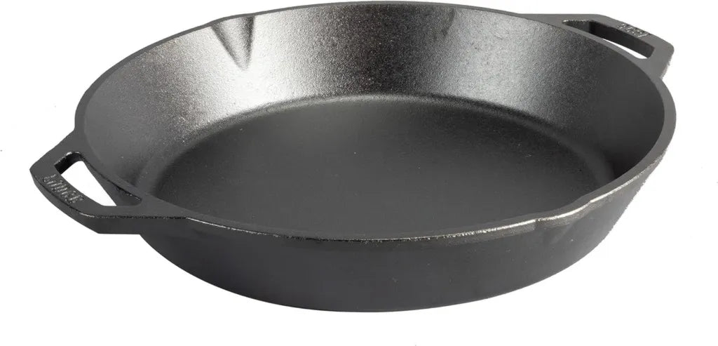 Grande Poêle en Fonte 33 cm avec Poignées Doubles – Pré-assaisonnée pour Grill et Cuisson – Compatible Induction, Fabriquée aux USA
