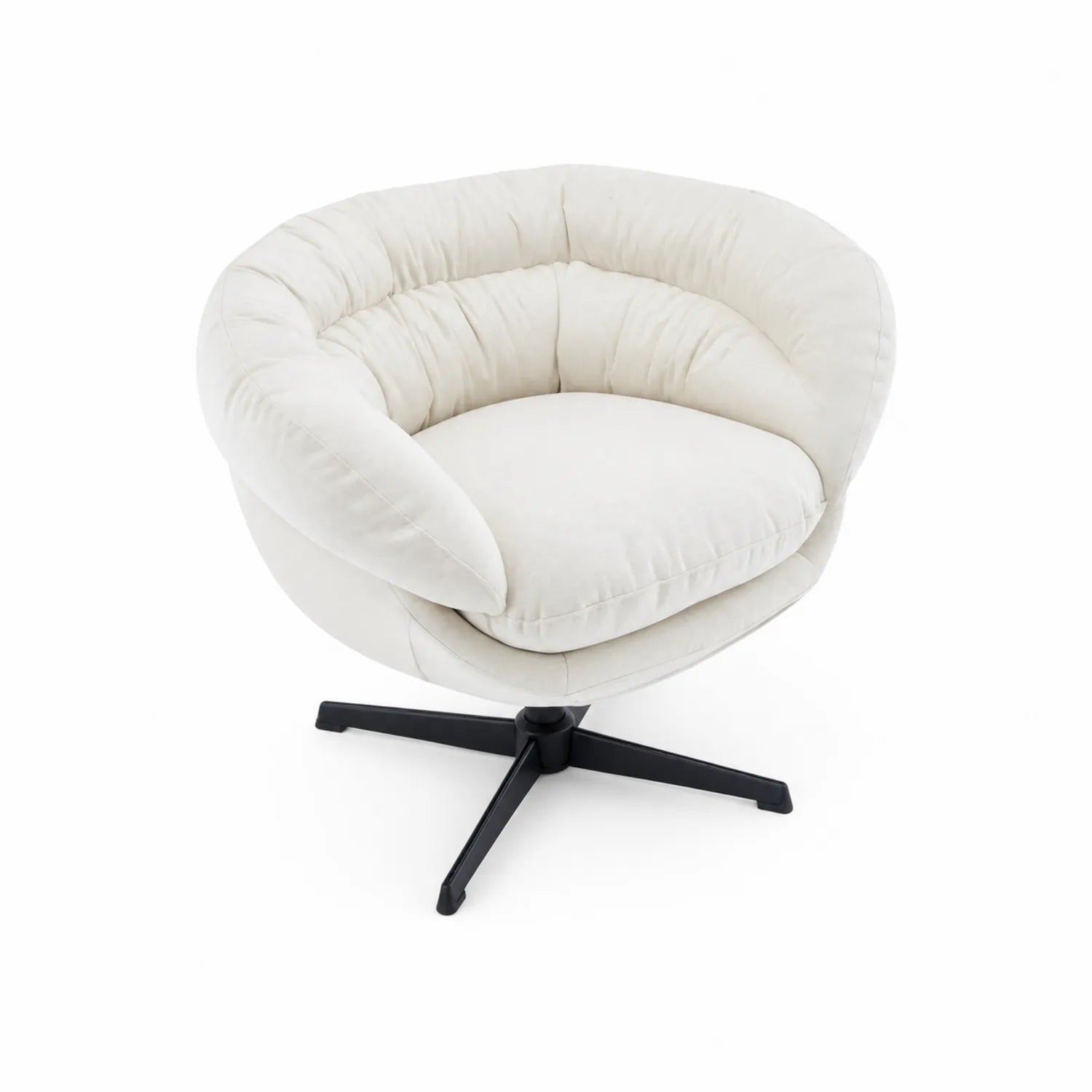 Fauteuil pivotant rond en tissu crème avec base en métal