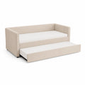 Lit gigogne en bois et tissu beige avec matelas