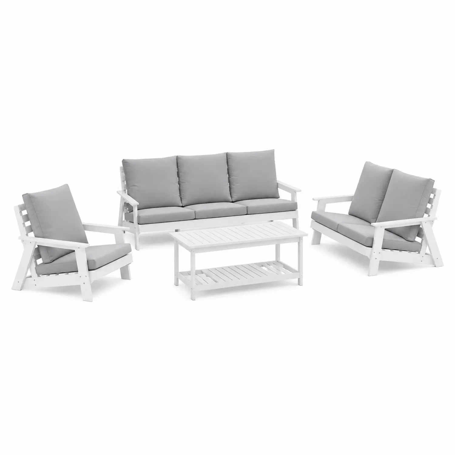 Ensemble de salon de jardin en bois avec coussins en polyester gris