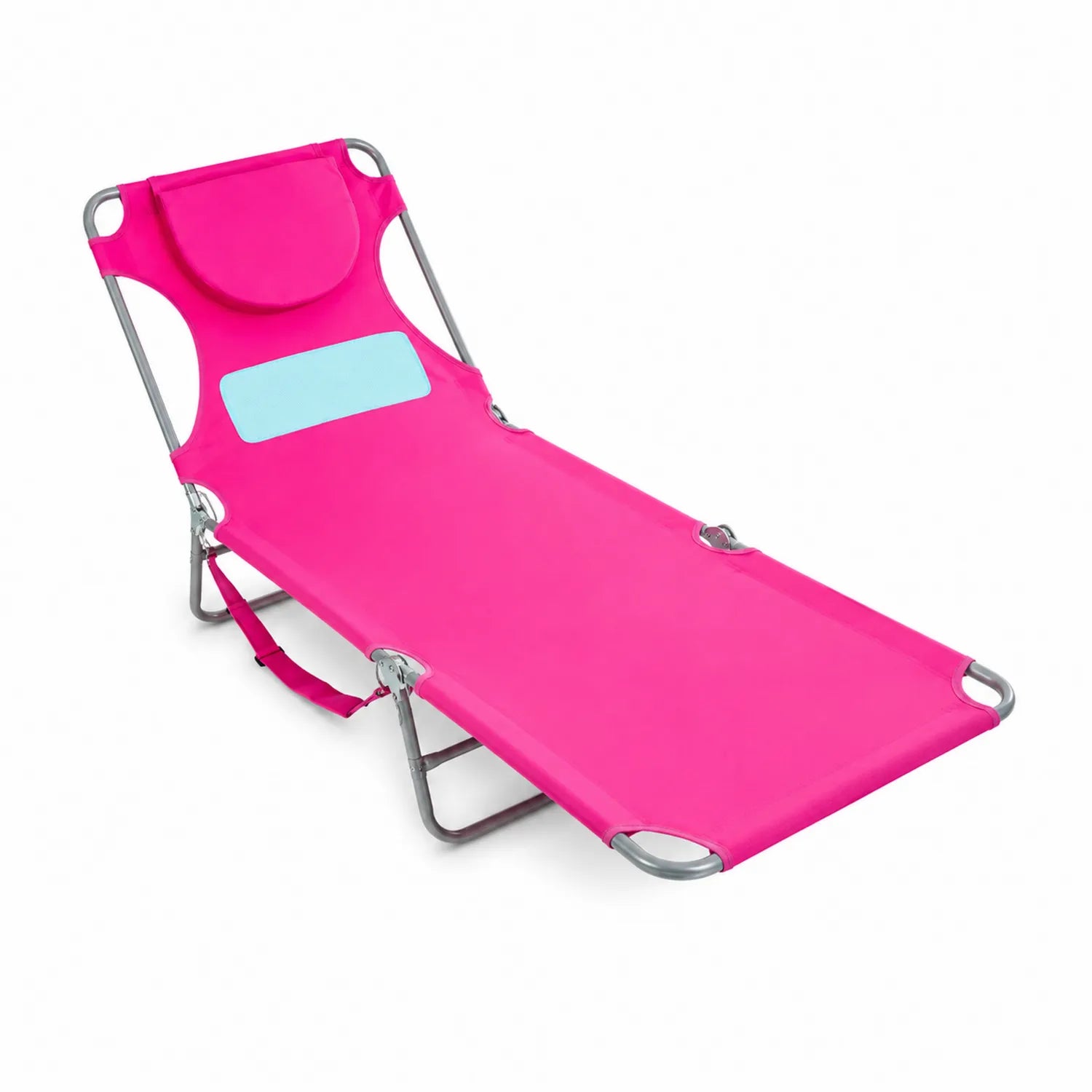 Chaise longue pliable en métal et polyester Rose et Bleu clair