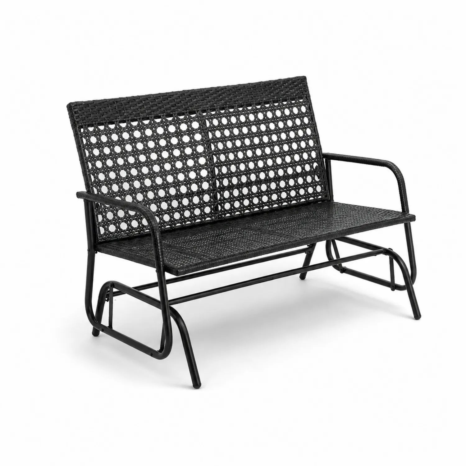 Banc de jardin en métal et rotin synthétique noir