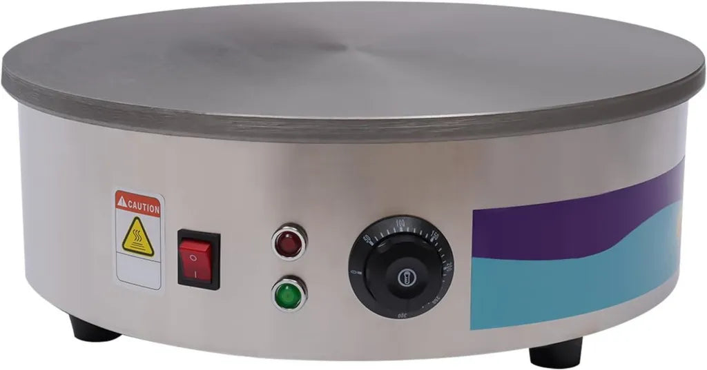 Crêpière Électrique 3 kW 17,7 pouces Argent, Accessoires Inclus, Température Réglable 50-300°C - Idéal pour Maison et Snacks