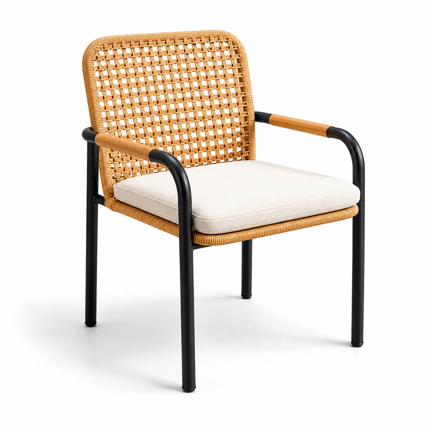 Chaise en rotin avec cadre en métal et coussin en polyester