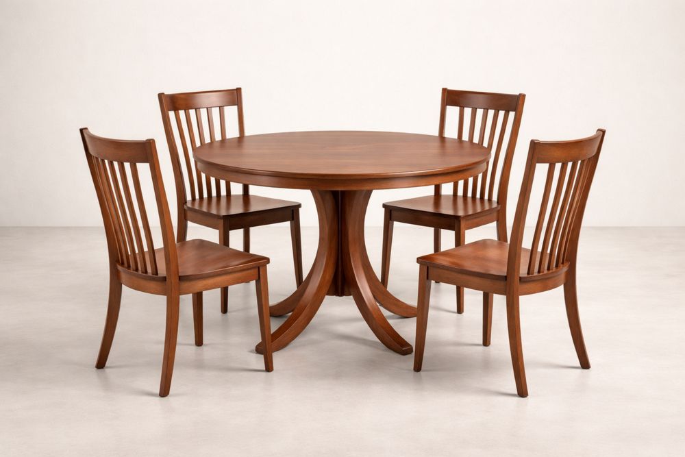 Solid Wood Round Dining Table Set with 4 Chairs