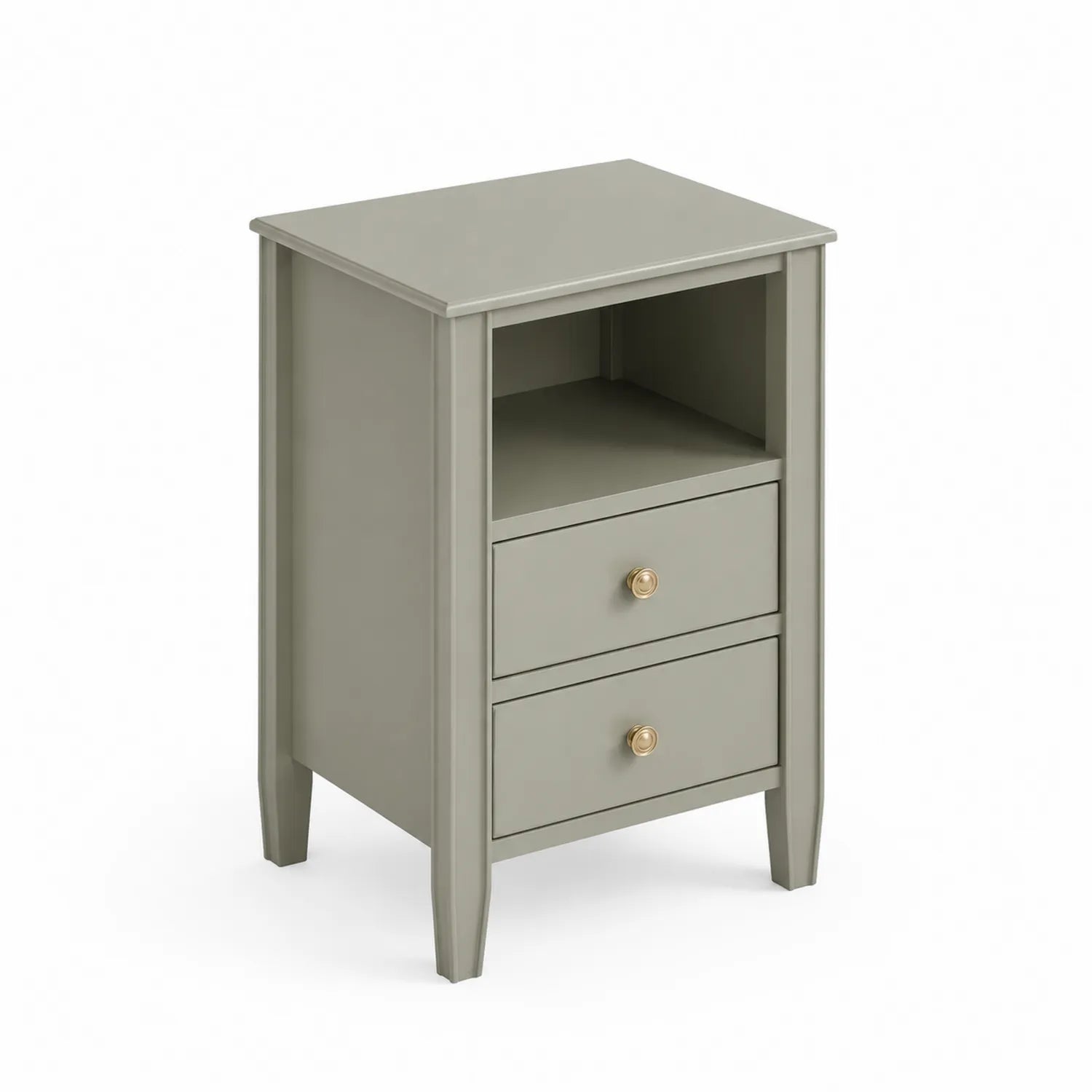 Table de chevet bois MDF Gris avec 2 tiroirs et étagère