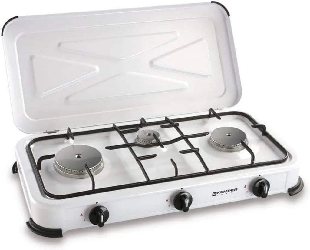 Réchaud à Gaz 3 Feux avec Couvercle en Acier Inoxydable - Kemper 104982