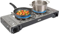 Réchaud de Camping Portable avec Plancha et Grille en Fonte - Double Brûleurs - Acier Inoxydable - 4,4 kW - Compatible Cartouches B-250