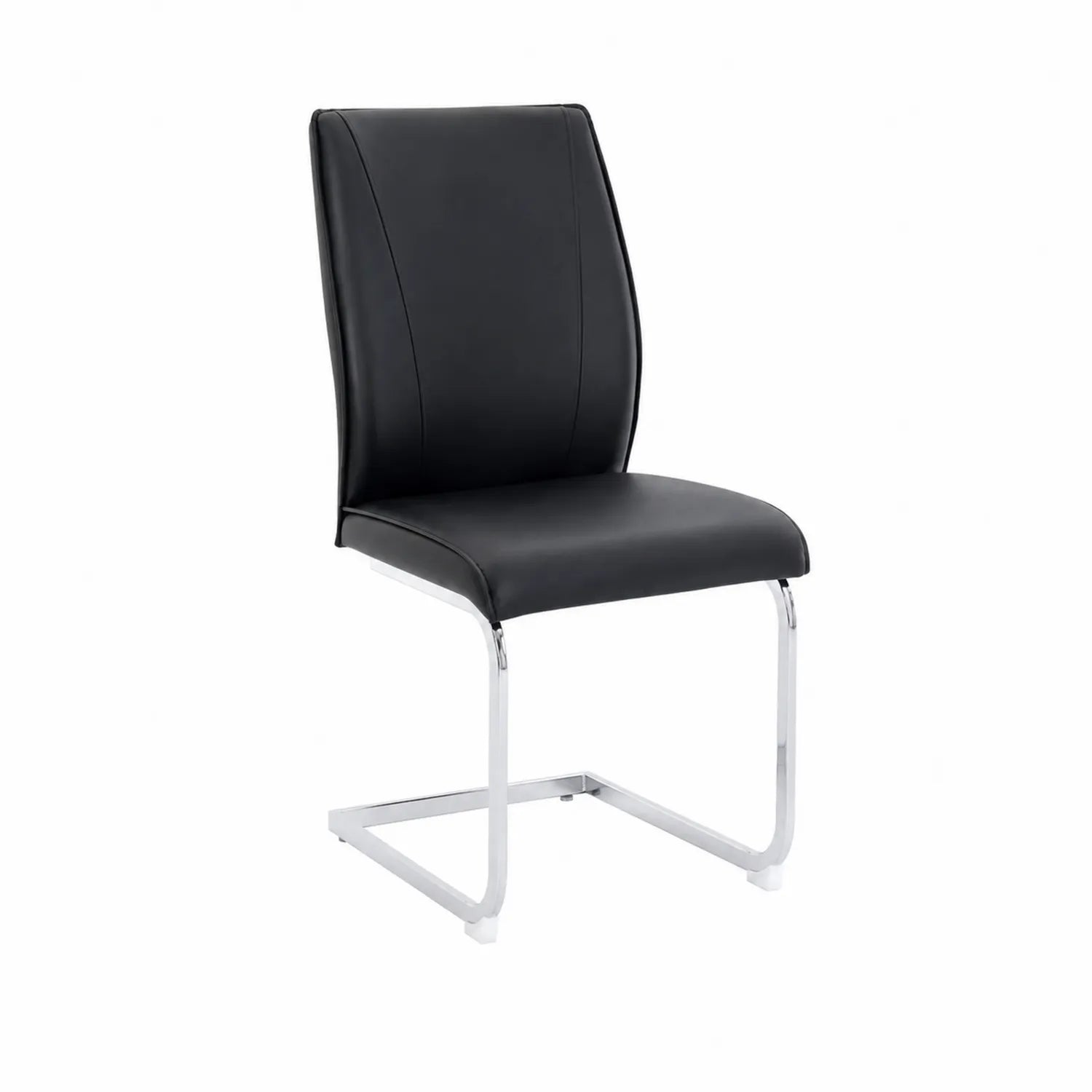 Chaise en cuir synthétique noir avec structure en métal chromé