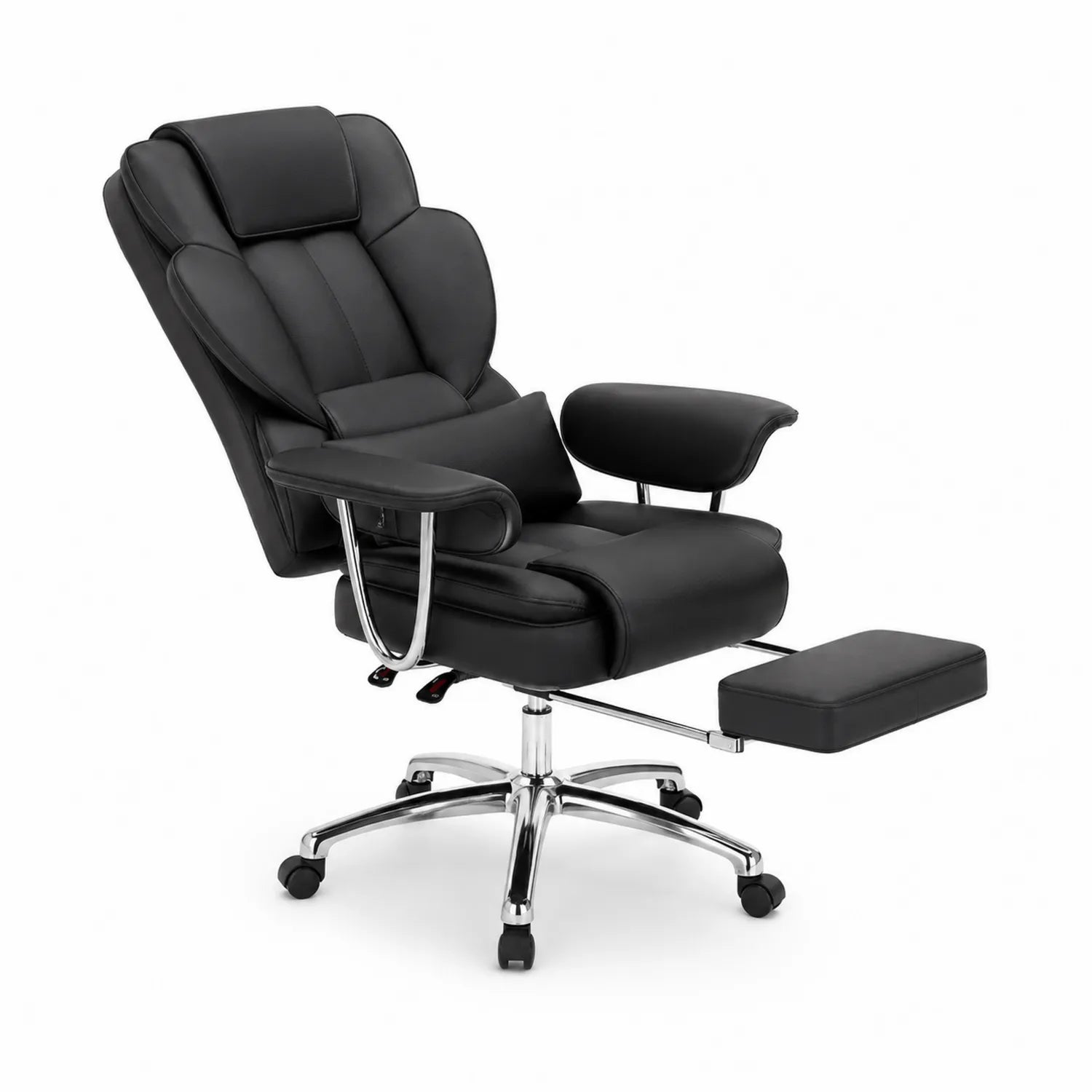 Chaise de bureau en cuir synthétique avec repose-pieds extensible Noir
