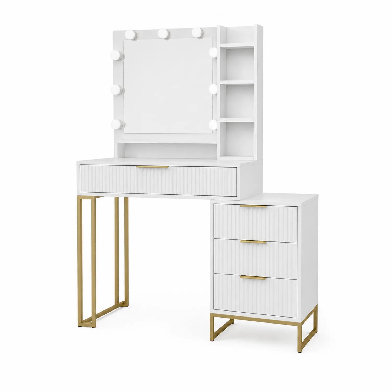 Coiffeuse en bois et métal avec miroir éclairé