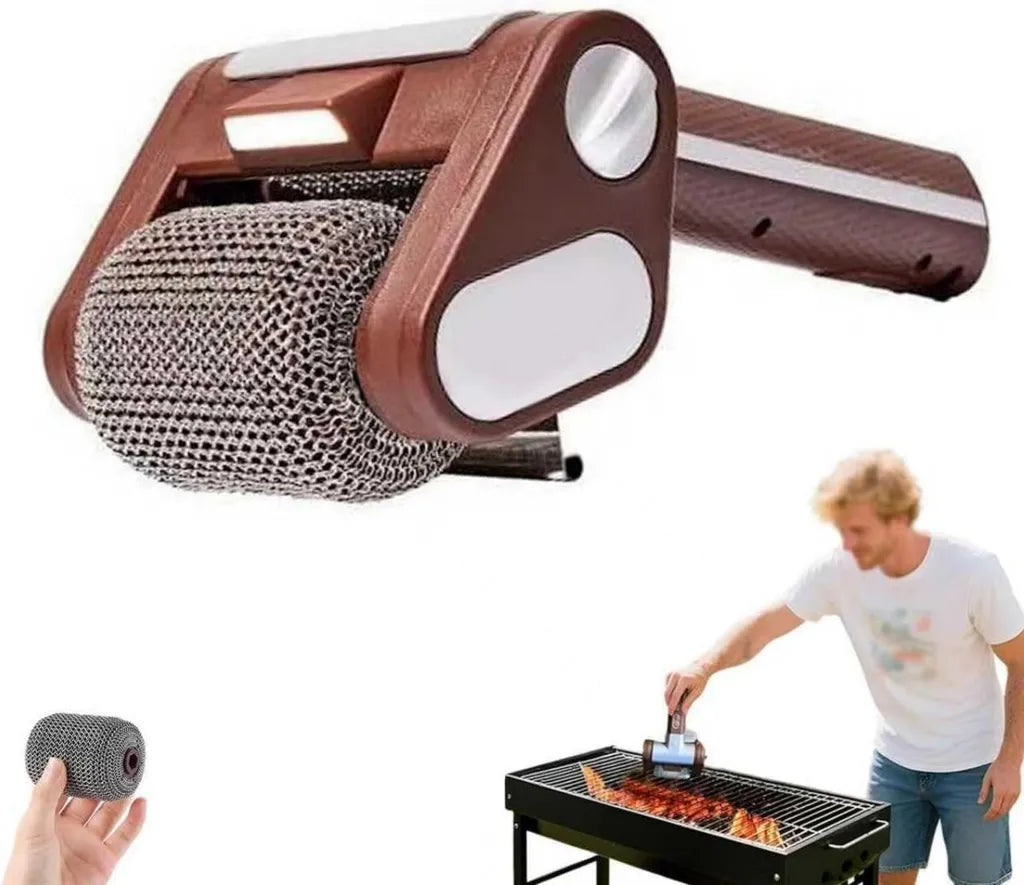Brosse Électrique pour Gril Sans Poils avec LED, Portative et Amovible, Adaptée aux Grils Extérieurs - Marron