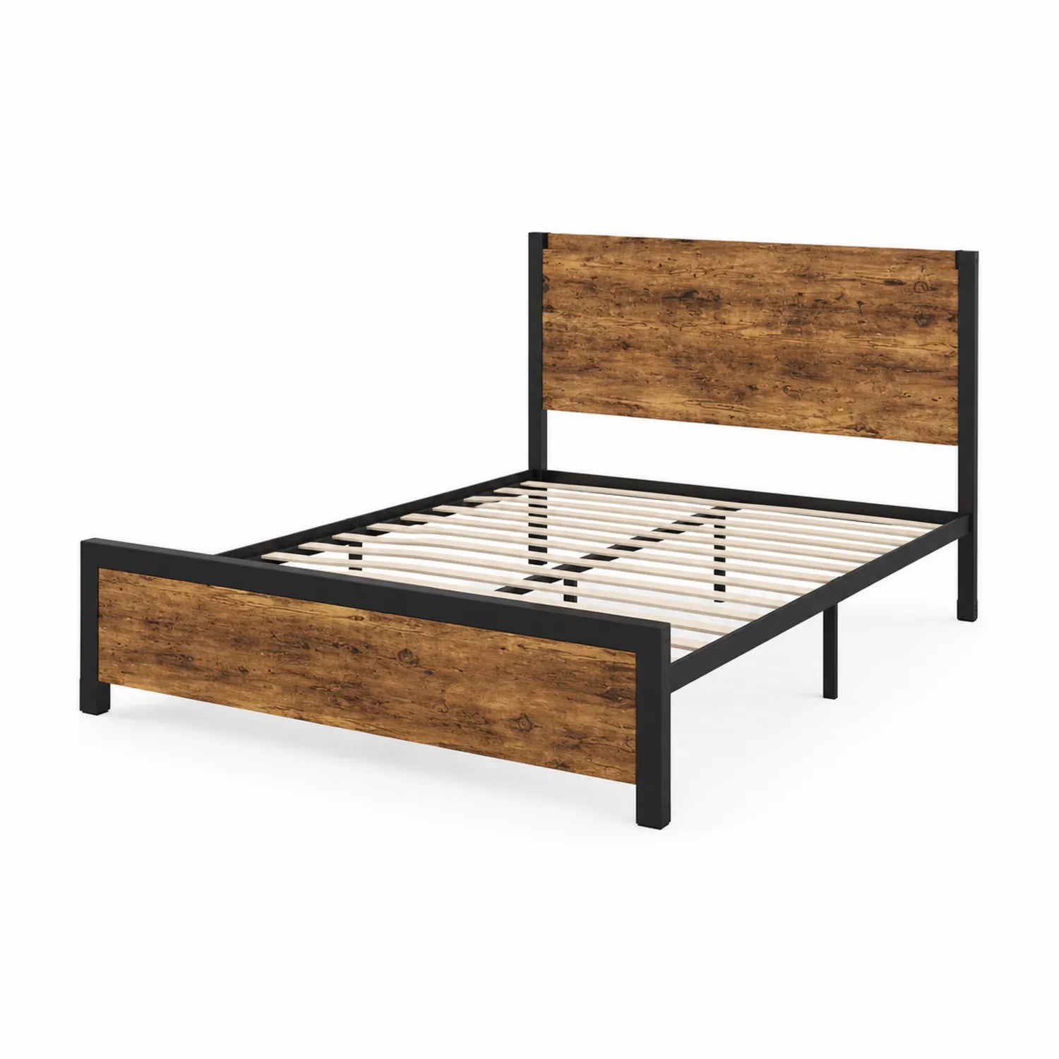 Lit double en acier et bois 140x200 cm Marron/Noir