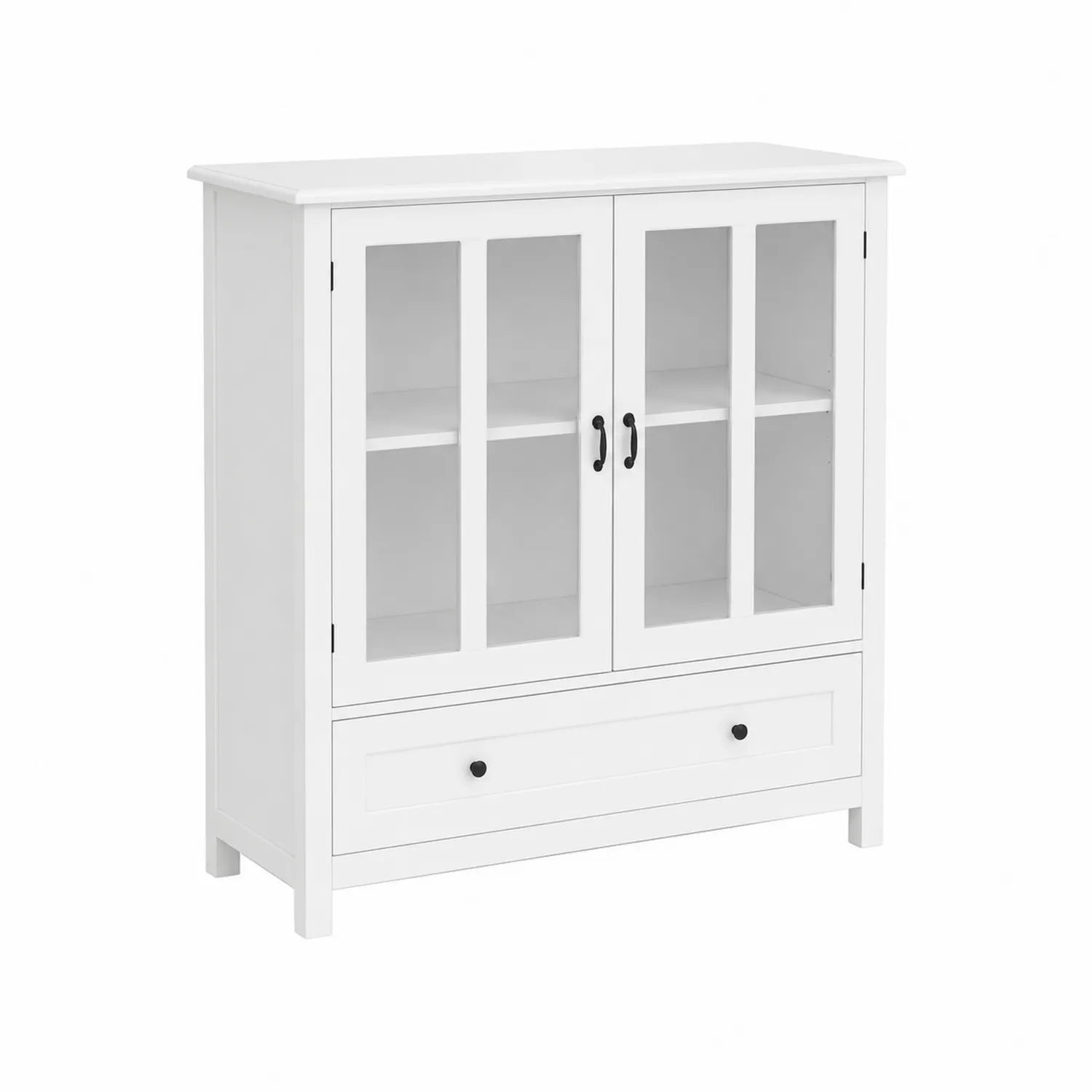 Buffet de Cuisine Blanc en Bois avec Portes en Verre Trempé