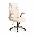 Chaise de bureau ergonomique en textile beige avec accoudoirs et base en plastique