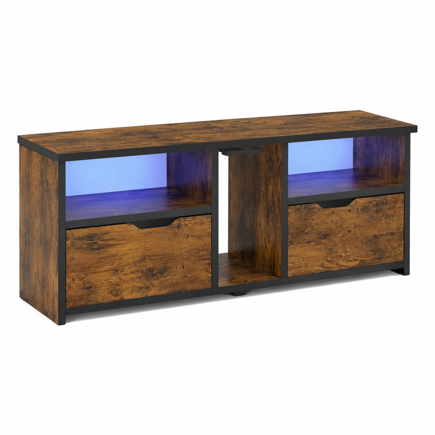 Meuble TV en Bois avec Éclairage LED Chêne Clair et Noir