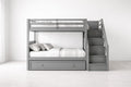 Grey Solid Wood Bunk Bed with Drawer and Stairs