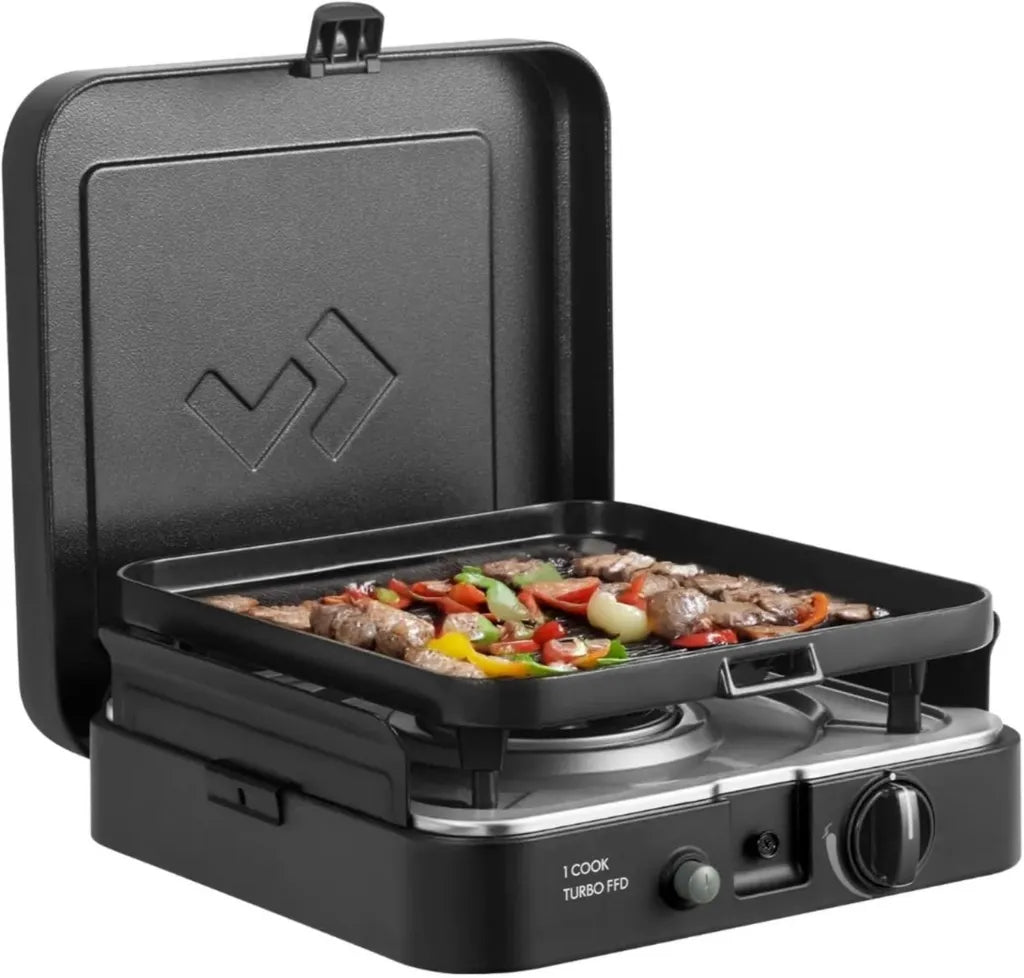 CADAC - Plaque de Cuisson Turbo FFD - Barbecue Portable en Acier Inoxydable avec Housse - Idéal pour le Camping - Noir