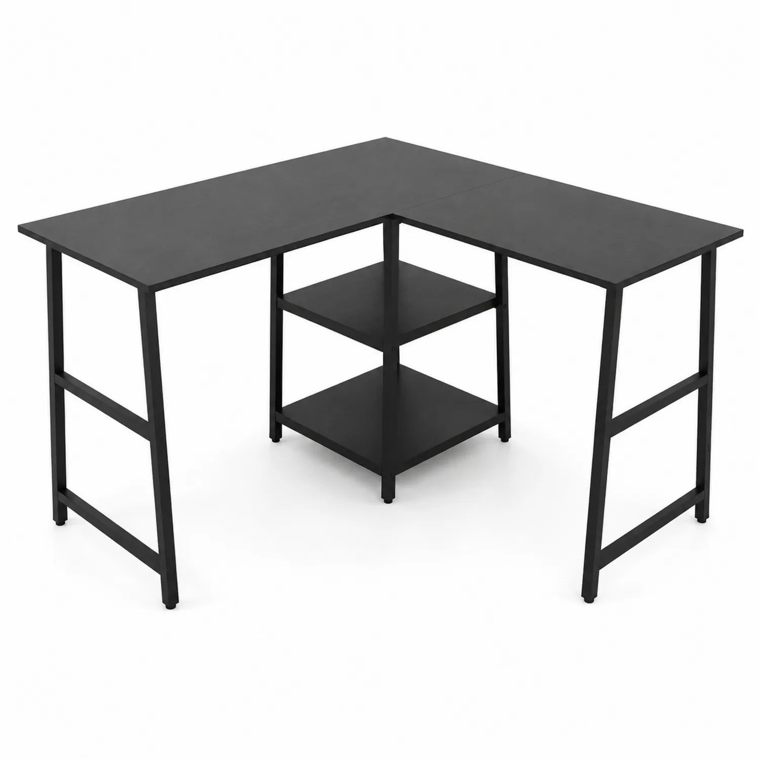 Bureau d'angle en métal noir avec étagères 120 cm x 120 cm