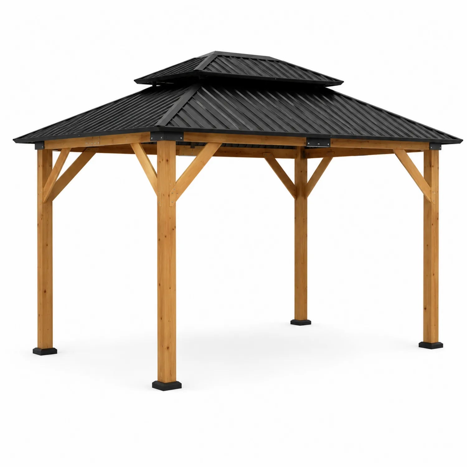 Pavillon Carré en Bois avec Toit Métal Noir 300cm