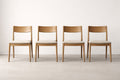 Set of 4 Oak Dining Chairs with Beige Fabric Seat Upholstery