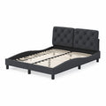 Lit double en bois et tissu avec tête de lit capitonnée noir 200x160 cm