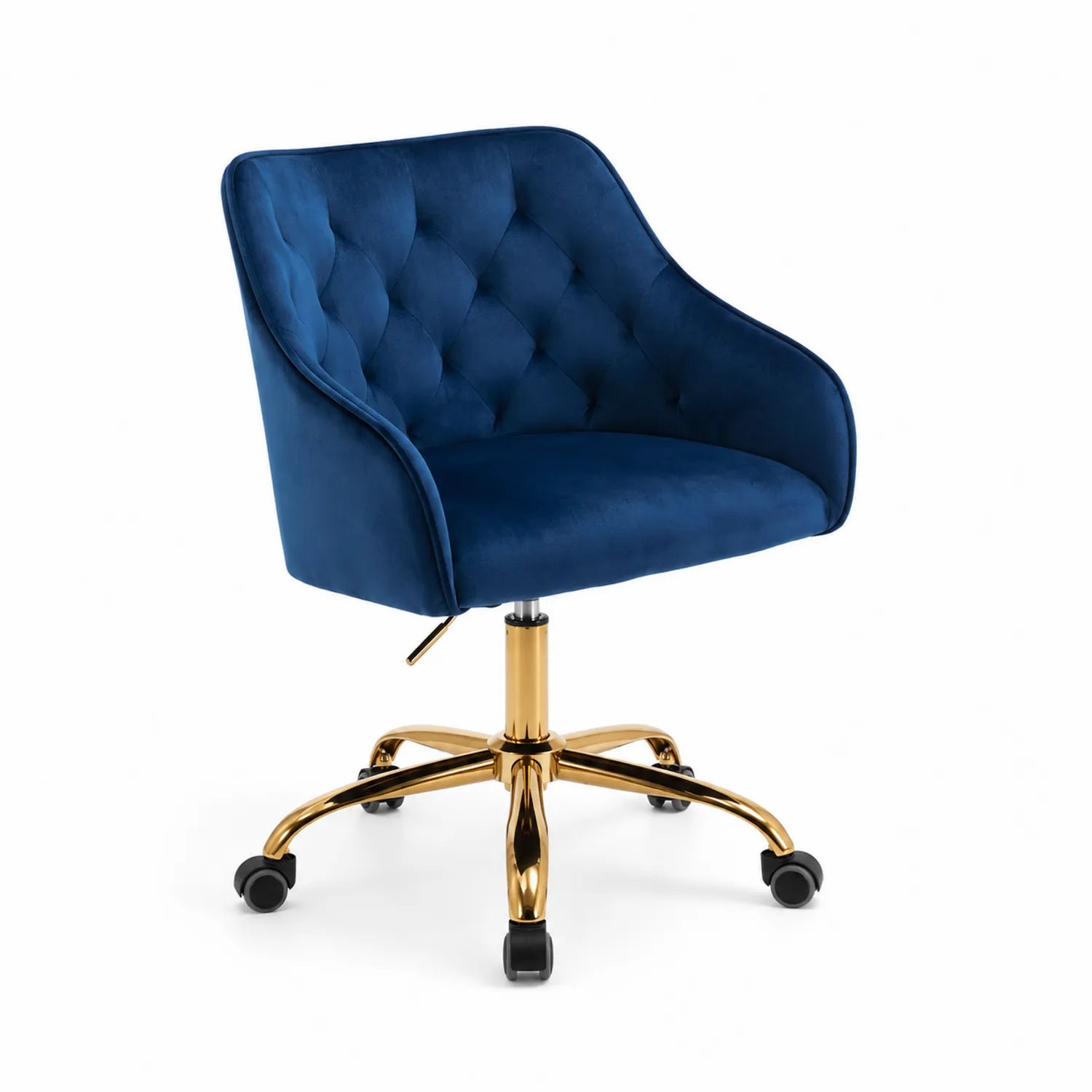 Chaise pivotante en velours bleu avec base en métal doré