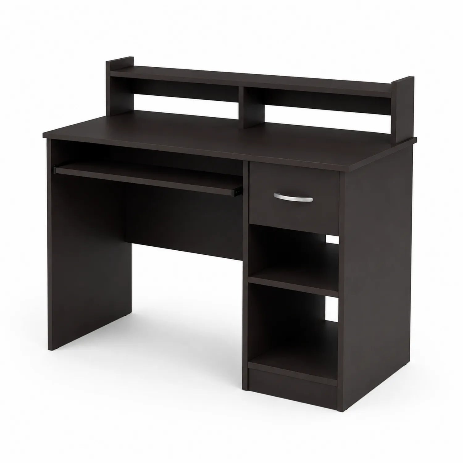 Bureau en Bois avec Étagères et Tiroir Marron