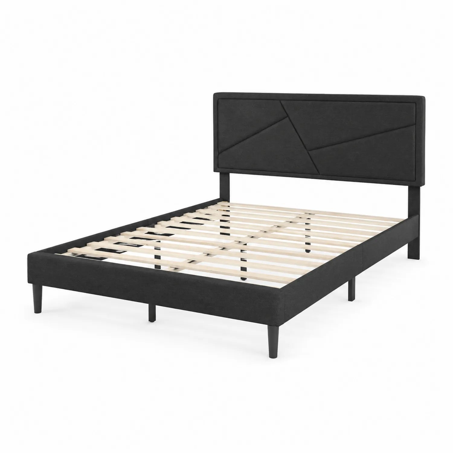 Lit double avec cadre en bois et revêtement en tissu noir 140x200 cm