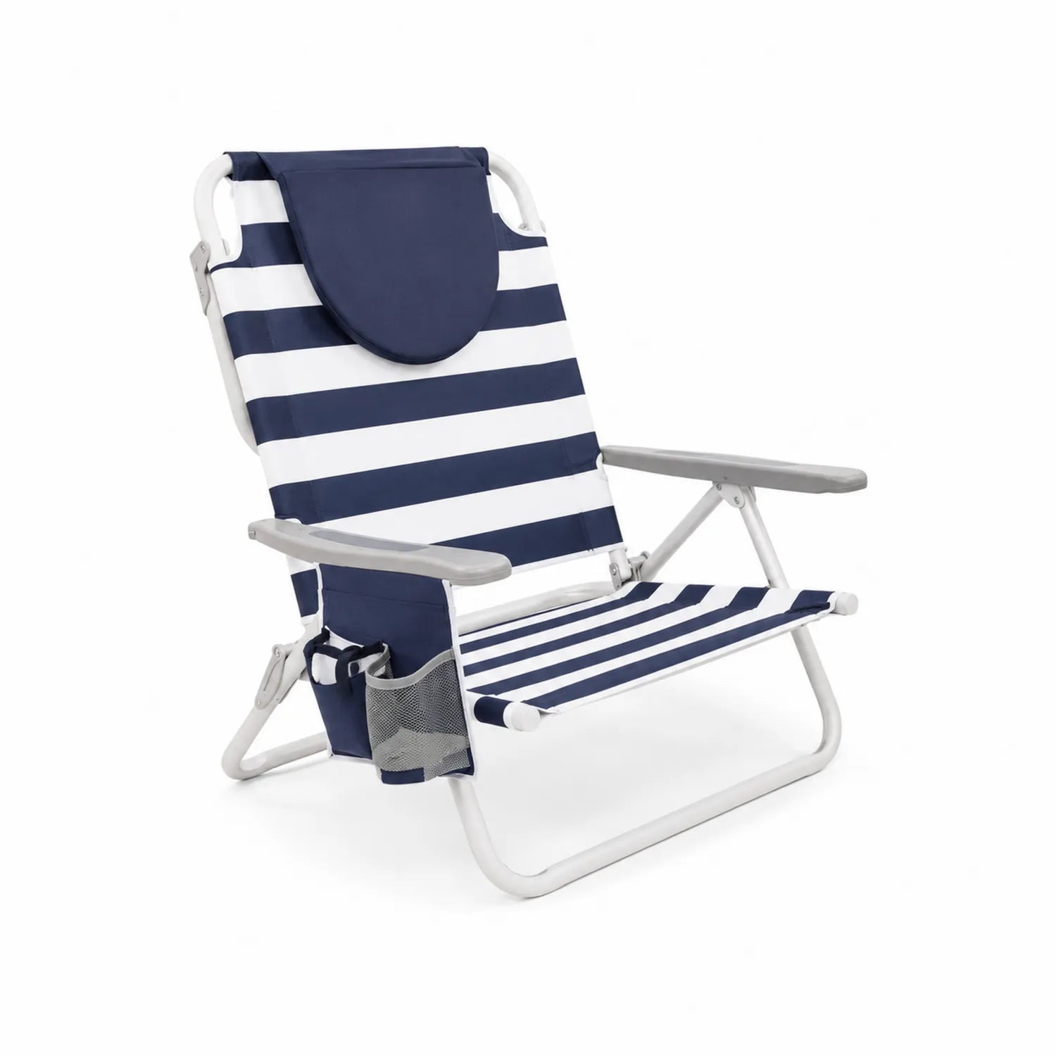 Chaise de plage pliable en aluminium et toile rayée Bleu et Blanc