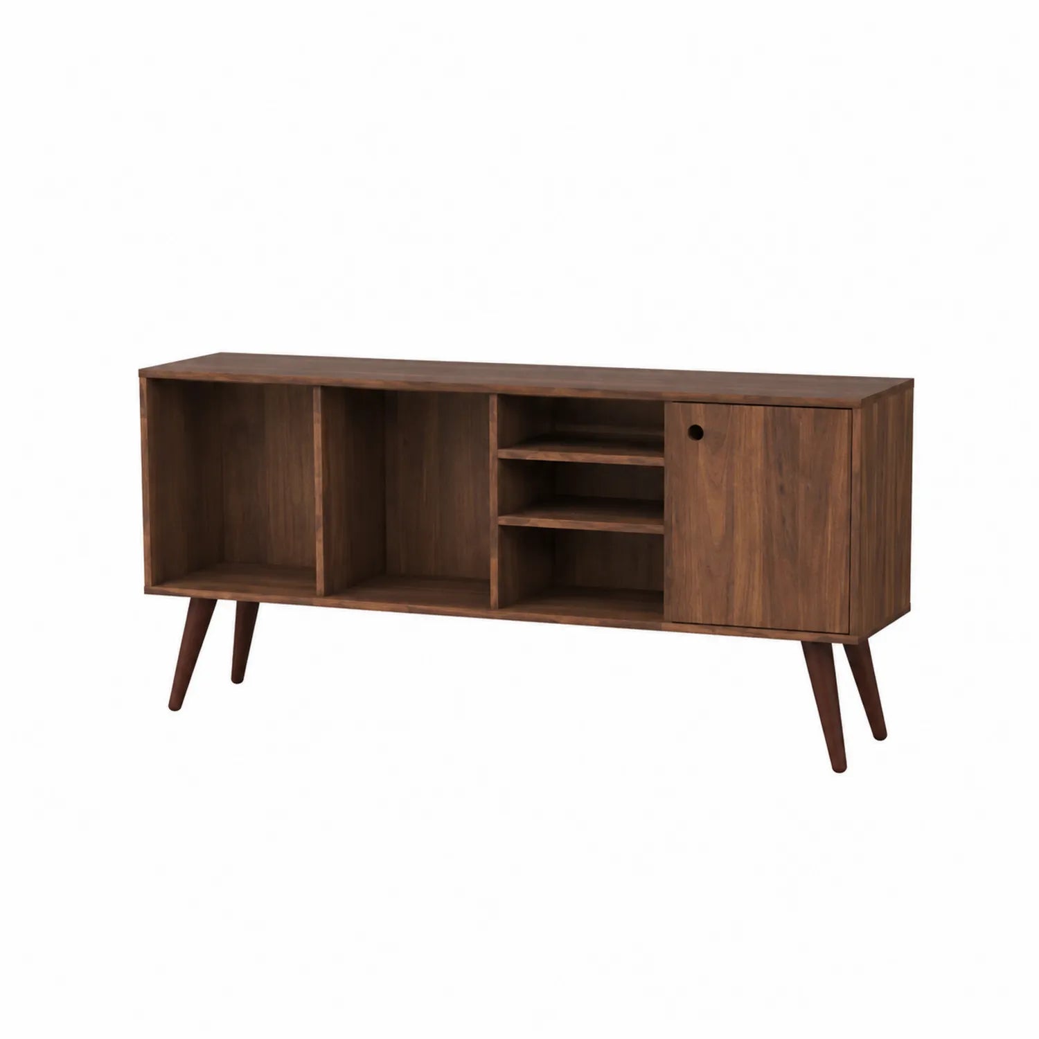 Meuble TV en bois de noyer avec étagères et porte