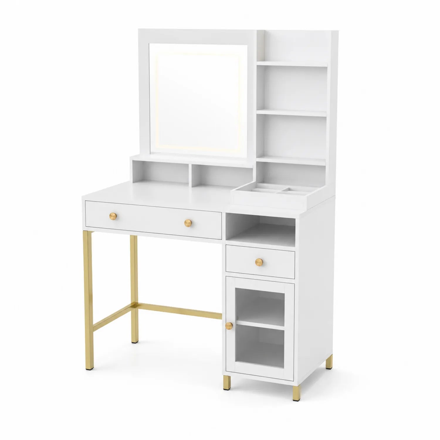 Coiffeuse en Bois et Métal Blanc avec Miroir LED