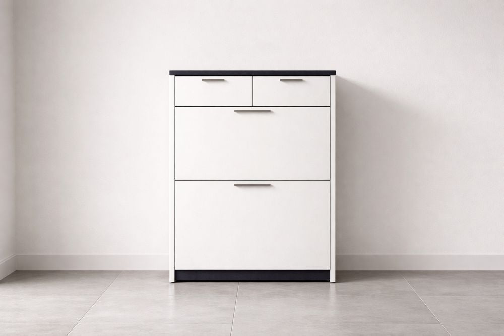 White Shoe Cabinet with Two Drawers and Two Doors MDF 80x120x35 cm