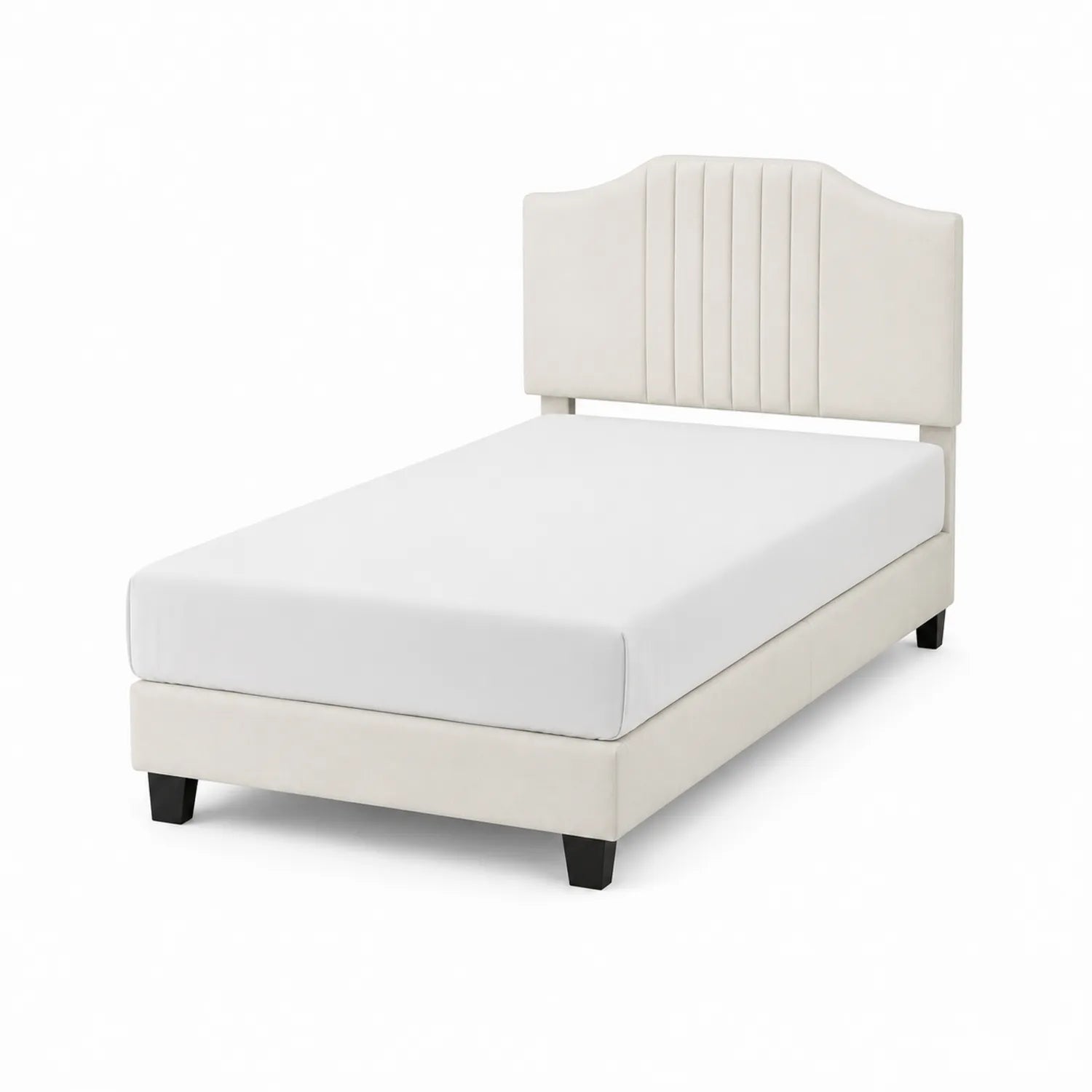 Lit simple en bois et tissu Beige 90x200 cm