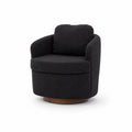 Fauteuil pivotant en tissu noir avec base en bois