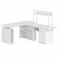 Bureau d'angle en bois blanc avec étagères intégrées 200x160x75 cm